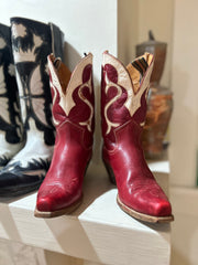 1950s • Unknown Maker • Red & Cream Western Shorty Boots • Women’s 6.5 M • Distressed