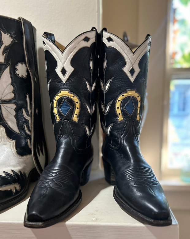 1990s • Austin Hall • “Lucky Horseshoe” Inlay Boots • Men’s 8 D
