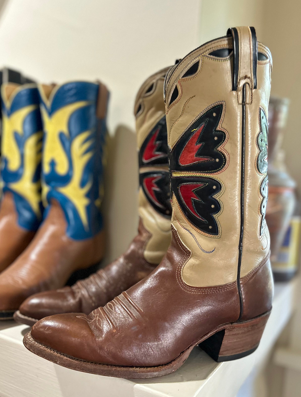 1970s • TEXAS BOOTS • Butterfly Inlay • Men’s 9 D