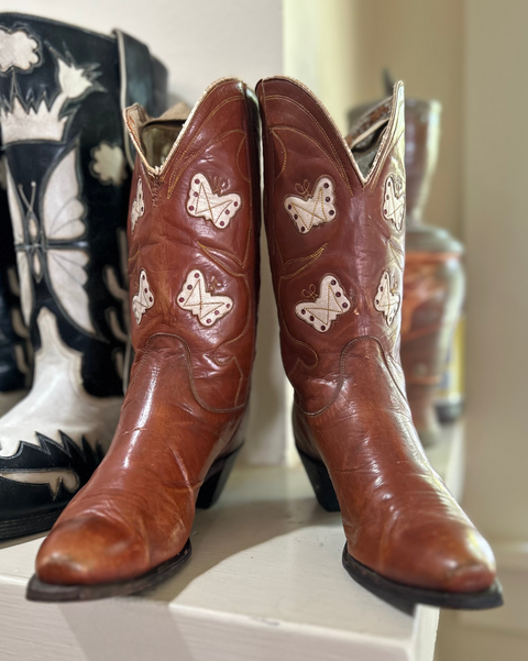 1940’s Cowboy Western Boots Butterfly and Floral Inlays Women’s 7 B