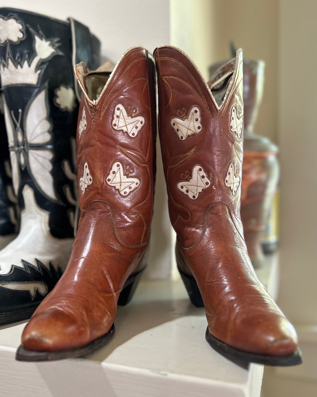 1940’s Cowboy Western Boots Butterfly and Floral Inlays Women’s 7 B