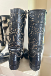 1950s • Tony Lama • Stovepipe Black Flame Stitch — Men’s 8.5