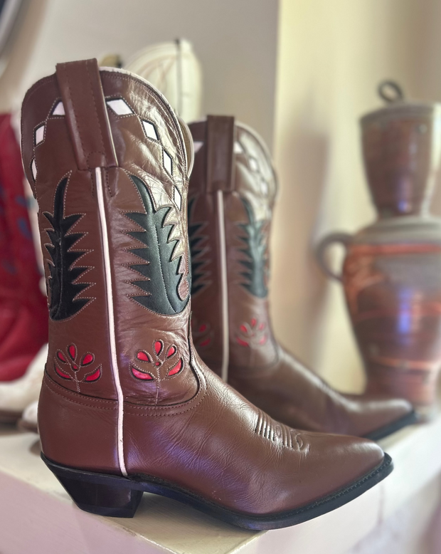 1990s • TONY LAMA • Desert Bloom Inlay Western • Women’s 7 B