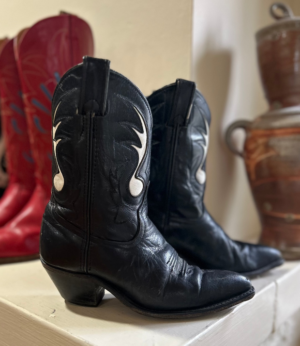 1980s • Code West • “Black Flame” Inlay Boots • Women’s 6 M