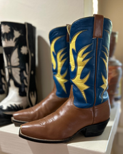 1990s • Austin Hall • Two-Tone Flame Inlay Boots • Men’s 8 D