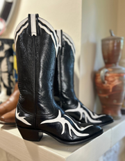 Women’s Size 7 B - Larry Mahan Vintage Cowboy Western Boots Unique Inlays NOS