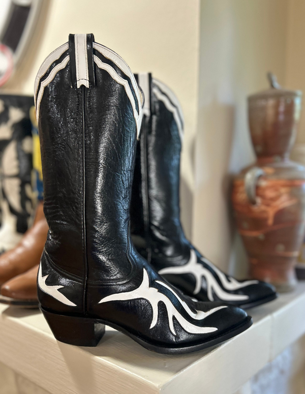 Women’s Size 7 B - Larry Mahan Vintage Cowboy Western Boots Unique Inlays NOS