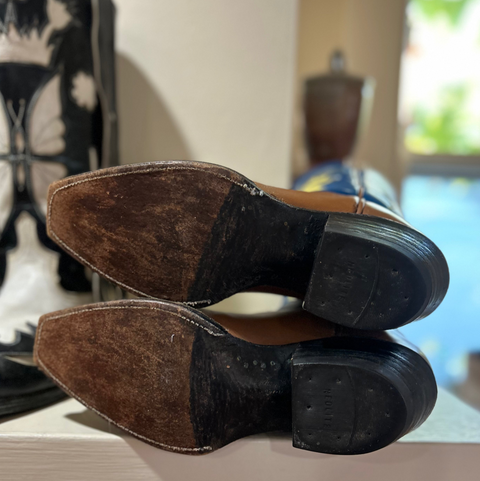 1990s • Austin Hall • Two-Tone Flame Inlay Boots • Men’s 8 D