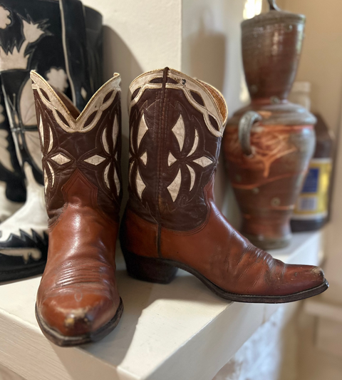 Women’s Size 9 M - 1950’s Tex Tan Of Yoakum Cowboy Western Boots Inlays