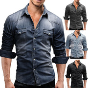 Denim TShirt Men Cotton TShirt Slim Long Sleeve Cowboy Shirt