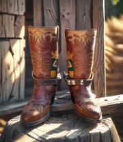 Men’s Size 9.5 D - 1950’s Cowboy Western Boots Mexican Folk Art With Charro Parade Spurs