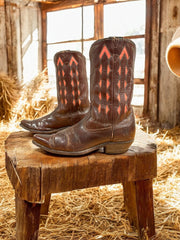 Women’s Size 7.5 C - 1960’s Acme Cowboy Western Rockabilly Boots Pink Inlays Cloth Pulls