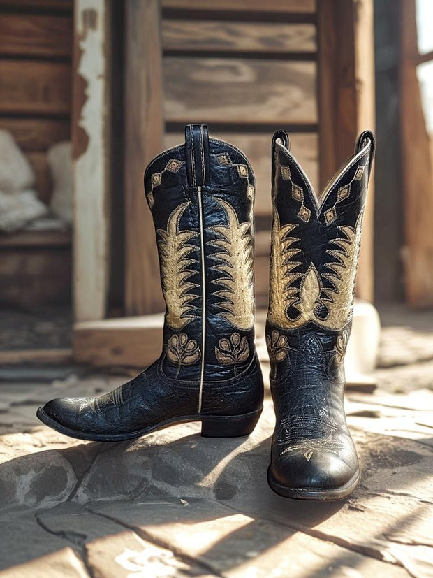 Women’s Size 9 M - Tony Lama Vintage Cowboy Western Boots Black Label Inlays