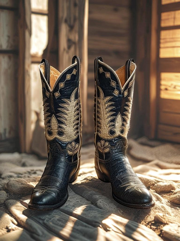 Women’s Size 9 M - Tony Lama Vintage Cowboy Western Boots Black Label Inlays