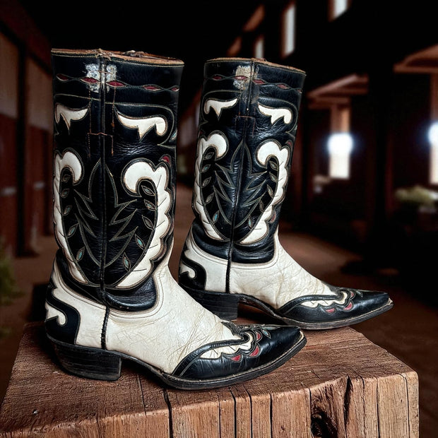 Women’s Size 8.5 M - 1950’s Stovepipe Cowboy Western Boots Inlays