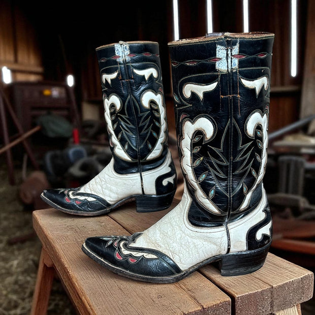 Women’s Size 8.5 M - 1950’s Stovepipe Cowboy Western Boots Inlays