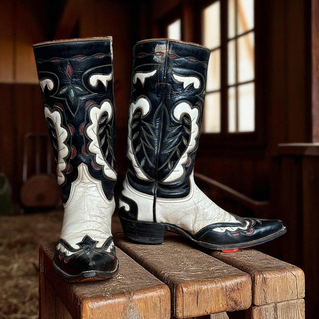 Women’s Size 8.5 M - 1950’s Stovepipe Cowboy Western Boots Inlays