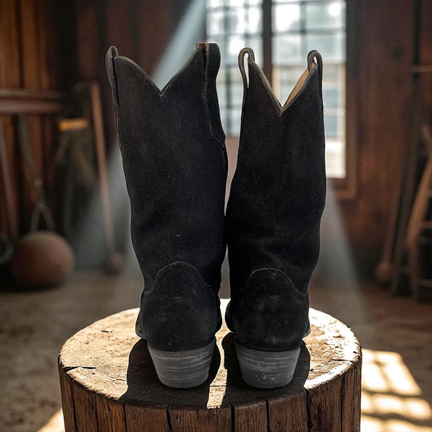 Men’s Size 10 D - Custom Made Cowboy Western Boots BLN Black Suede Vintage 70’s