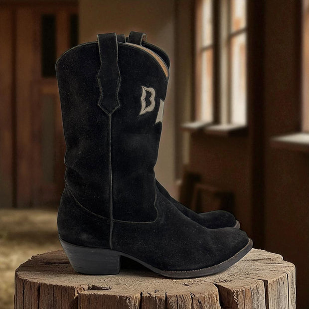Men’s Size 10 D - Custom Made Cowboy Western Boots BLN Black Suede Vintage 70’s