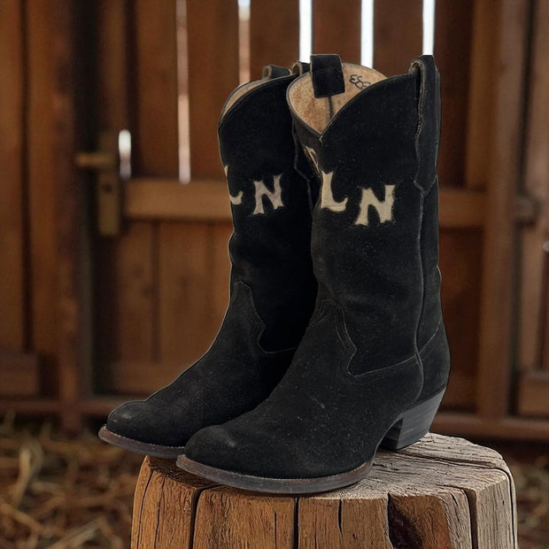 Men’s Size 10 D - Custom Made Cowboy Western Boots BLN Black Suede Vintage 70’s