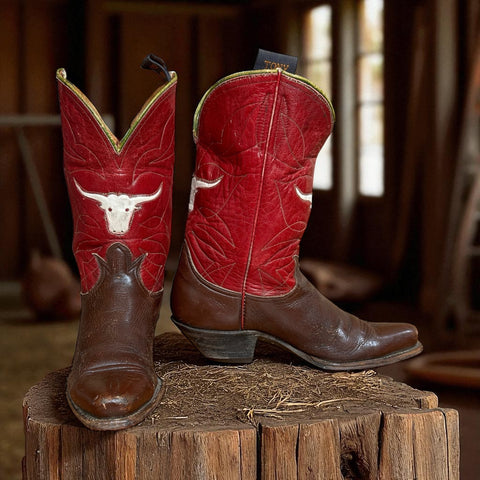 Women’s Size 7 M - 1950’s Tony Lama Iconic Cowboy Western Boots Longhorn Inlays