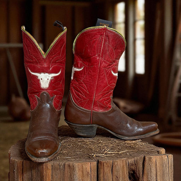 Women’s Size 7 M - 1950’s Tony Lama Iconic Cowboy Western Boots Longhorn Inlays