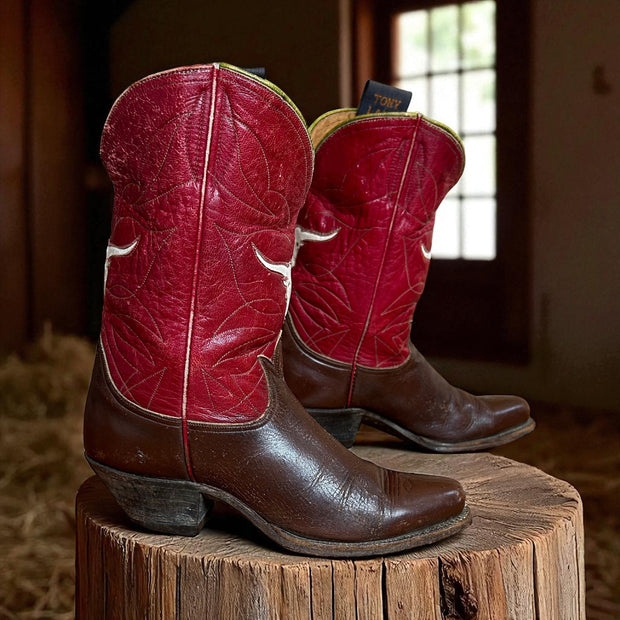 Women’s Size 7 M - 1950’s Tony Lama Iconic Cowboy Western Boots Longhorn Inlays