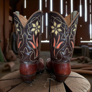 Women’s Size 5.5 M - 1950’s Justin Cowboy Western Boots Inlays Cloth Pulls