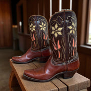 Women’s Size 5.5 M - 1950’s Justin Cowboy Western Boots Inlays Cloth Pulls