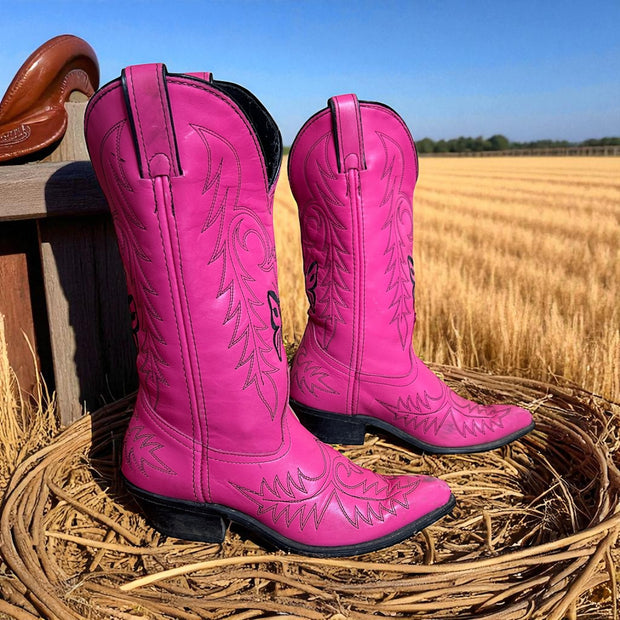Women’s Size 7.5 M - Vintage Cowboy Western Boots Pink Butterfly Embroidered