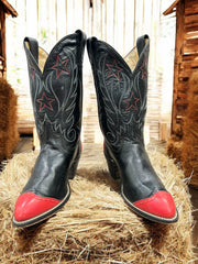 Women’s Size 7 M - Vintage Women’s Star Embroidered Cowboy Western Boots Red Wingtips