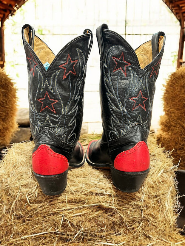 Women’s Size 7 M - Vintage Women’s Star Embroidered Cowboy Western Boots Red Wingtips