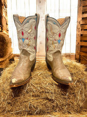 Women’s Size 9 M - 1960’s Acme Cowboy Western Boots Bull Head Inlays Distressed