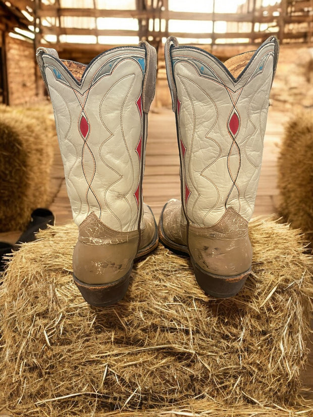 Women’s Size 9 M - 1960’s Acme Cowboy Western Boots Bull Head Inlays Distressed