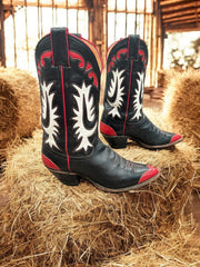 Women’s Size 7 B - Justin Vintage Cowboy Western Inlay Boots Red Wingtips