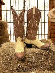 Women’s Size 6.5 M - 1960’s Tony Lama Tall Cowboy Western Boots Unique Inlay Design