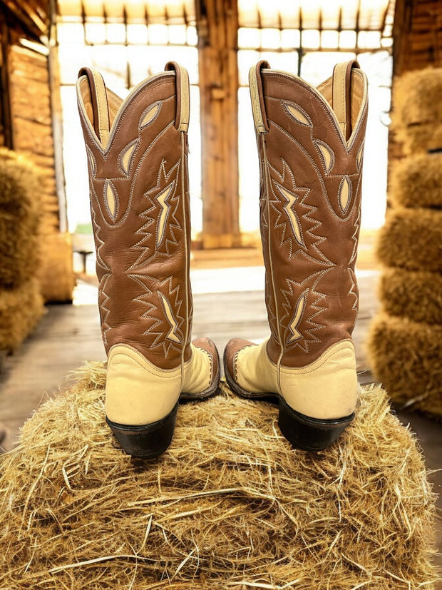 Women’s Size 6.5 M - 1960’s Tony Lama Tall Cowboy Western Boots Unique Inlay Design