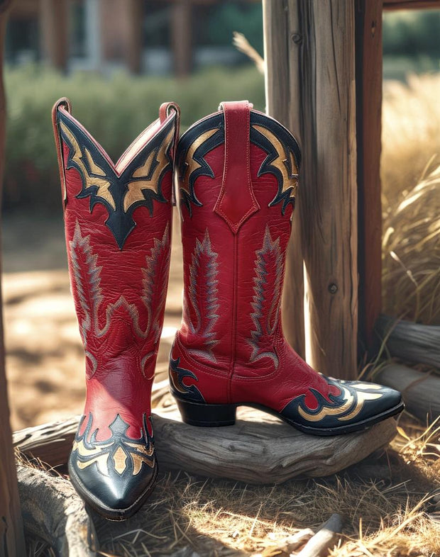 Women’s Size 8.5 B - Larry Mahan NOS Vintage Cowboy Western Boots Blue and Gold