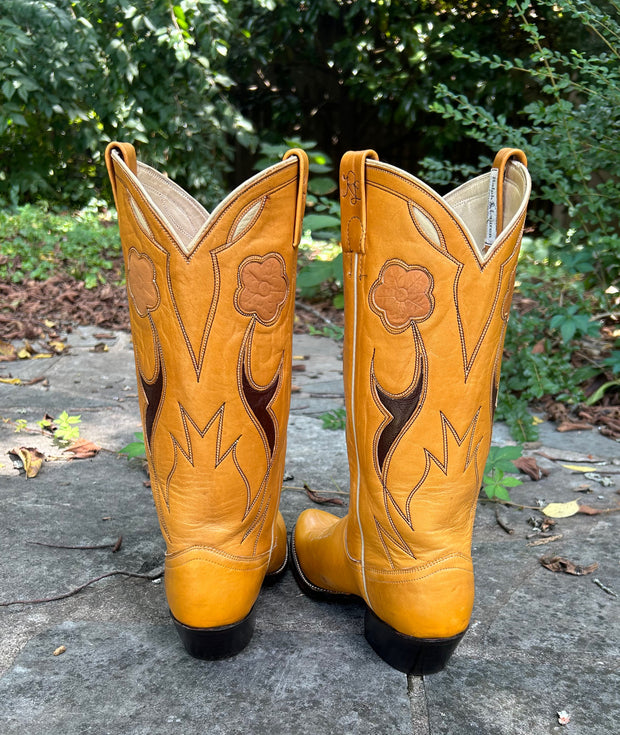 Women’s Size 8 C - Ralph Lauren 1970’s NOS Cowboy Western Boots Floral Inlays
