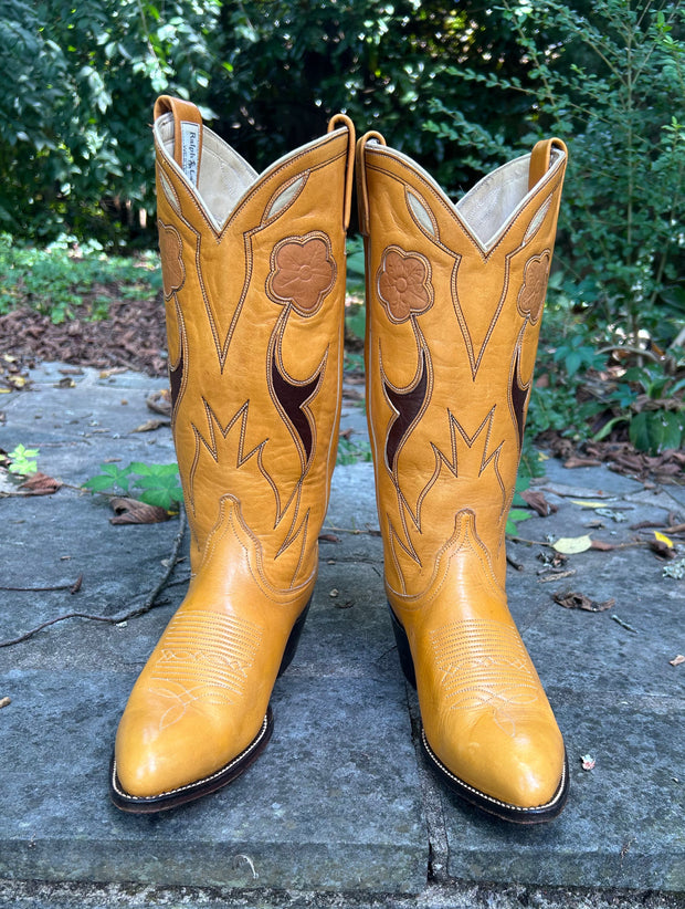 Women’s Size 8 C - Ralph Lauren 1970’s NOS Cowboy Western Boots Floral Inlays