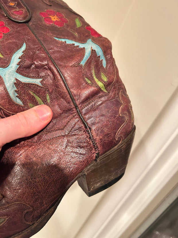 1990s • Dan Post • “Blue Birds” Inlay Boots • Women’s 8 M