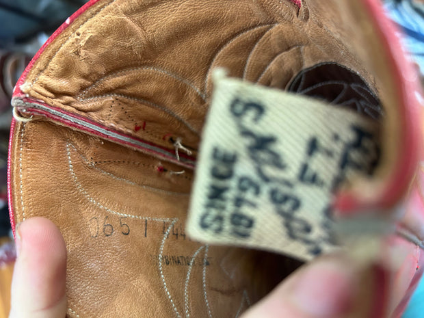 1950s Justin • “Flame Stitch” • Red Inlay Boots • Women’s 6.5 M