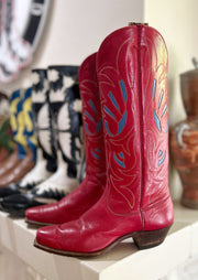 1950s Justin • “Flame Stitch” • Red Inlay Boots • Women’s 6.5 M