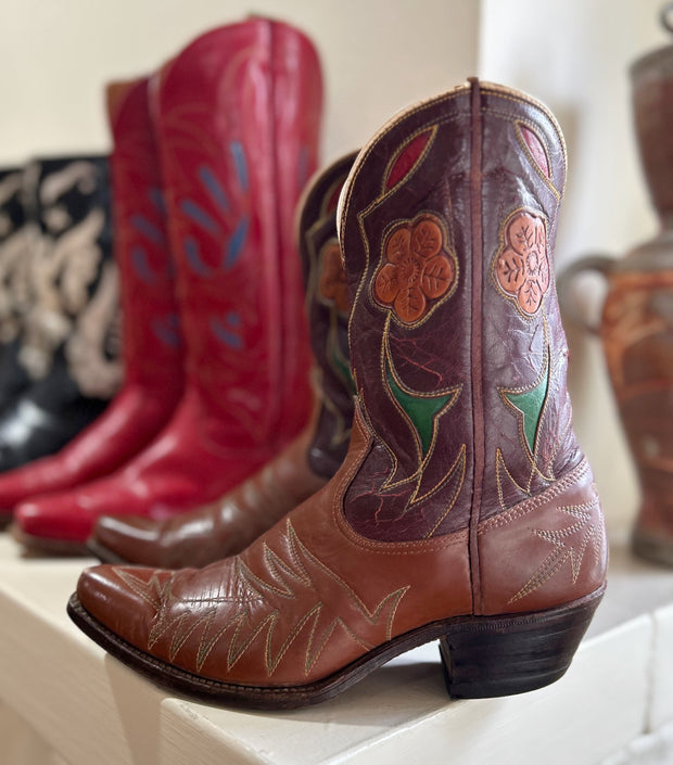 Early 1960s • Acme “Wildflower” Inlay Boots • Women’s 6 B