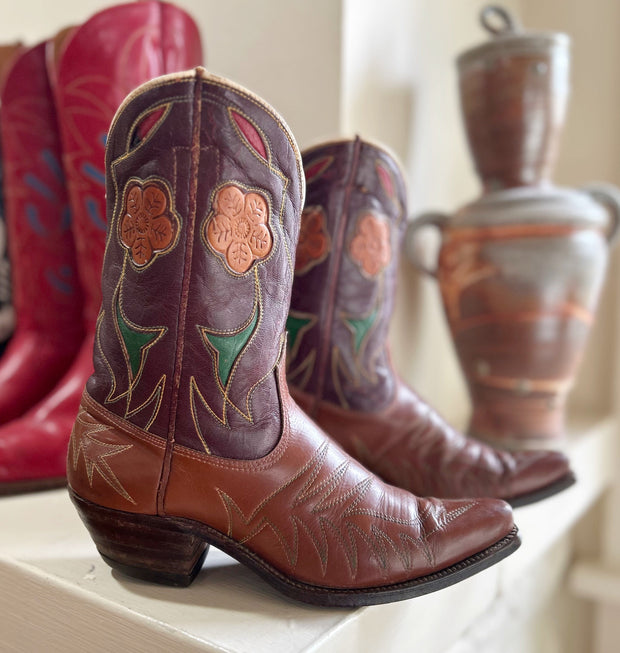 Early 1960s • Acme “Wildflower” Inlay Boots • Women’s 6 B
