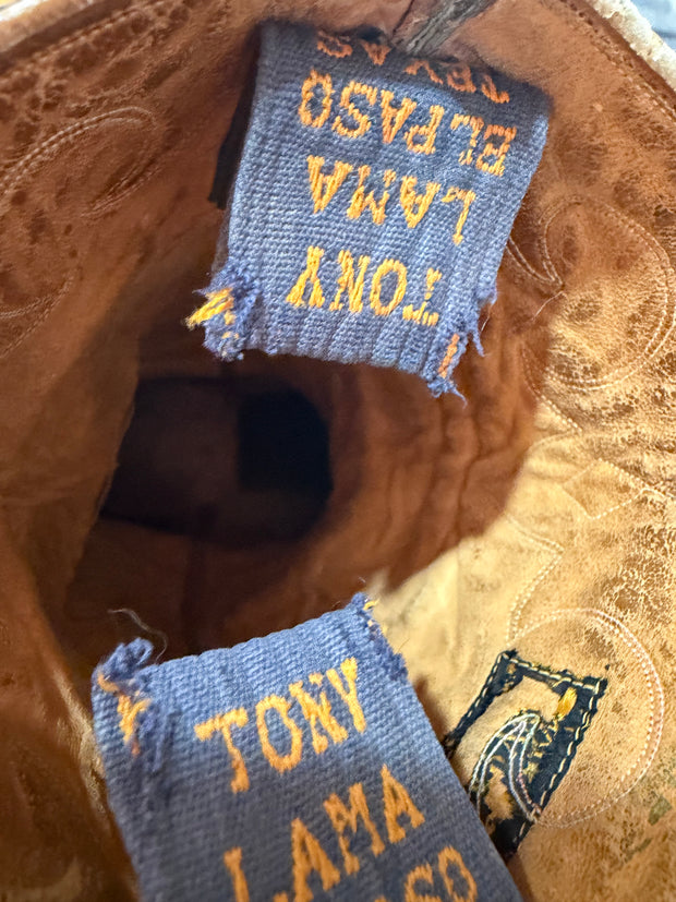 1950s • Tony Lama • Navy & Turquoise Starburst Inlays • Men’s 9.5 D