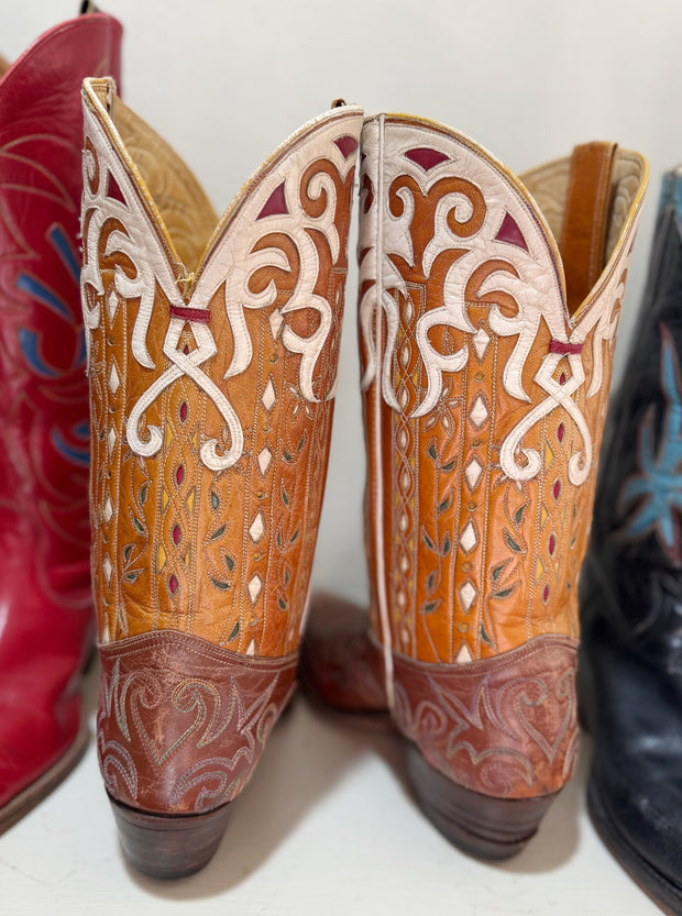 1960s • Multi-Inlay & Tooled Cowgirl Boots • Women’s 8.5 M