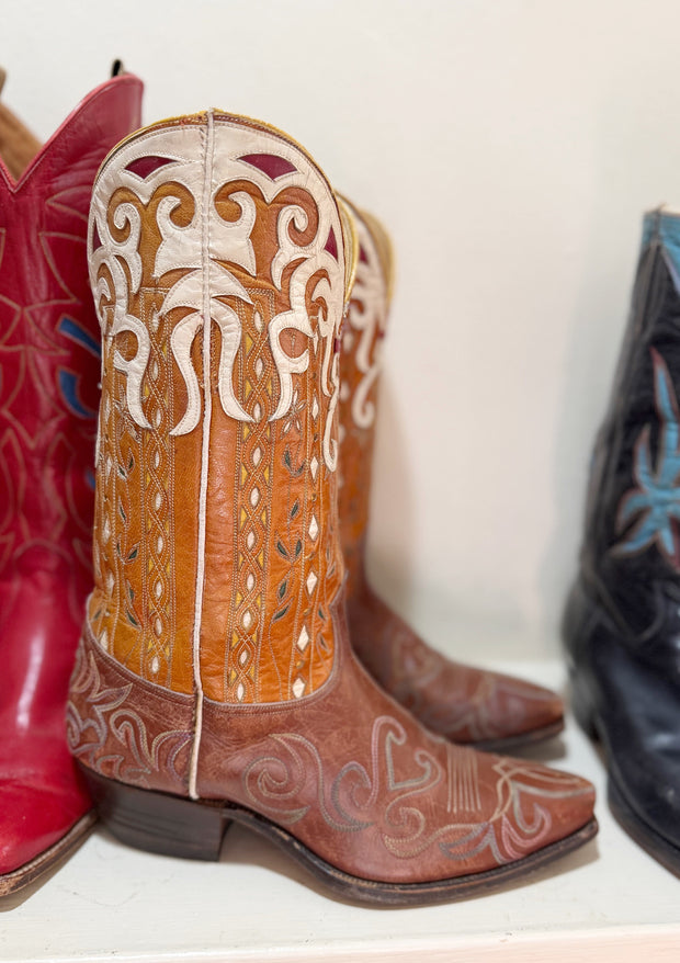 1960s • Multi-Inlay & Tooled Cowgirl Boots • Women’s 8.5 M