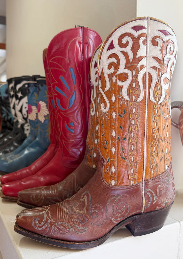 1960s • Multi-Inlay & Tooled Cowgirl Boots • Women’s 8.5 M