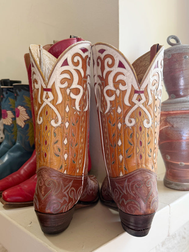 1960s • Multi-Inlay & Tooled Cowgirl Boots • Women’s 8.5 M